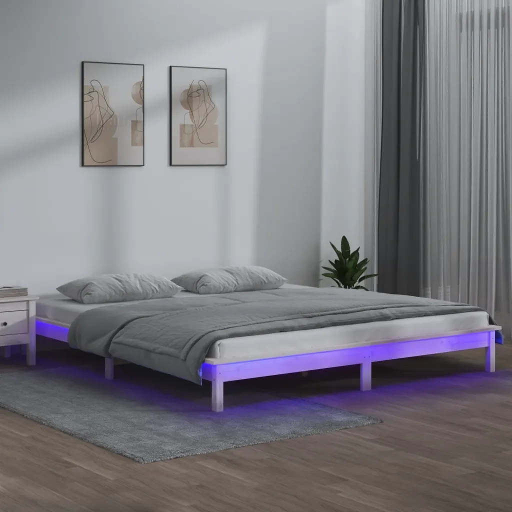 Giroletto LED-Struttura Letto con LED Bianco 180x200cm Super King in Legno Massello 817543