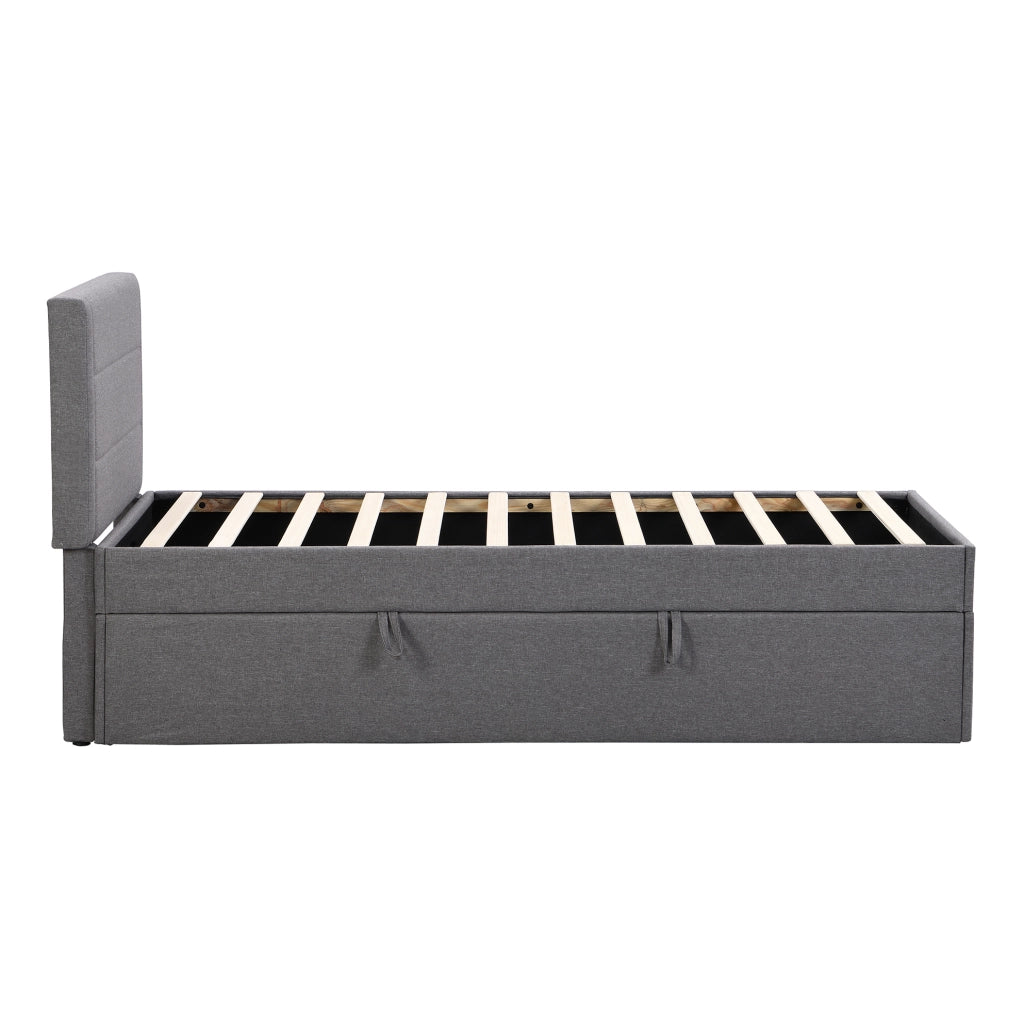 Letto singolo 90x200 cm con rete a doghe metallica e spazio sottoletto grigio