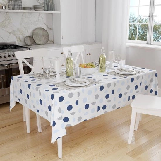 Tavolo con tovaglia in cotone elegante per 4 a 6 persone in design blu luna