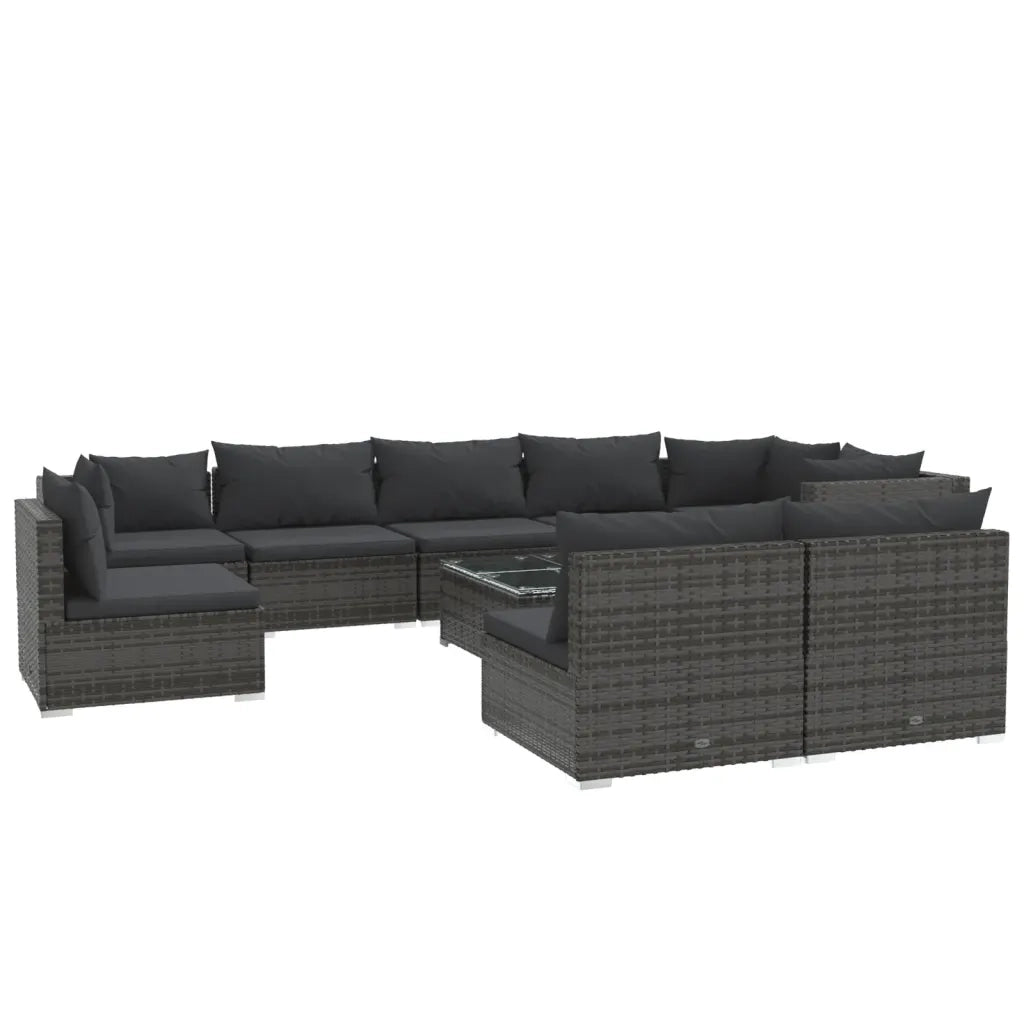 Set Divani da Giardino 10 pz con Cuscini in Polyrattan Grigio 3102573