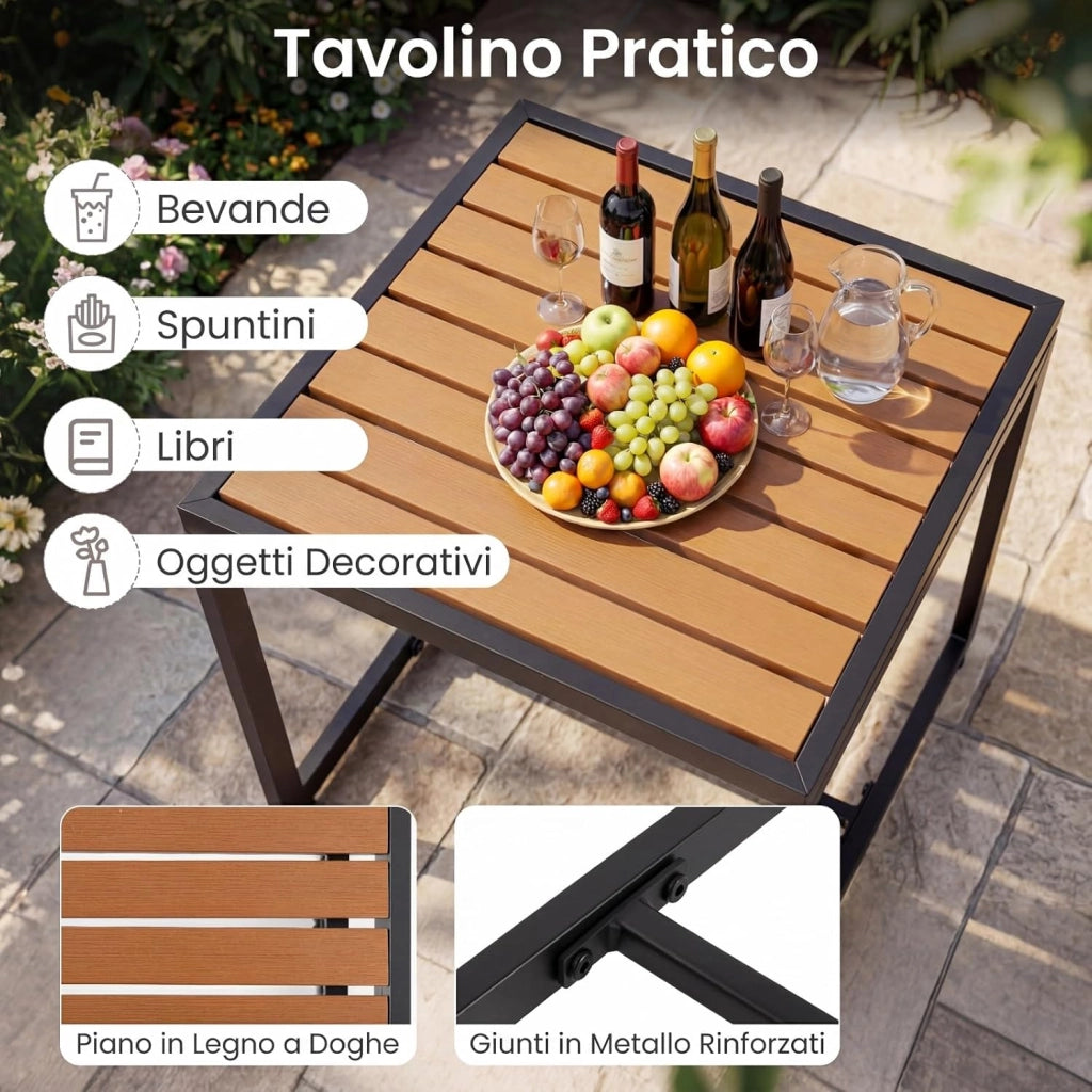 Set Salottino da Esterno in Rattan 3 pezzo, Set Mobili da Giardino Include 1 Tavolino Quadrato e 2 Poltrone Comode con Cuscino Imbottito e Telaio in Acciaio, per Balcone e Terrazzo (Beige)