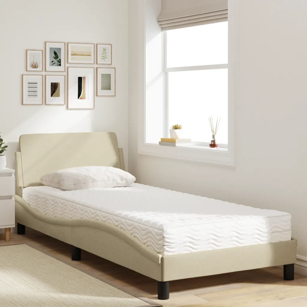 Letto con Materasso Dover Crema 90x200 cm in Tessuto 3208329