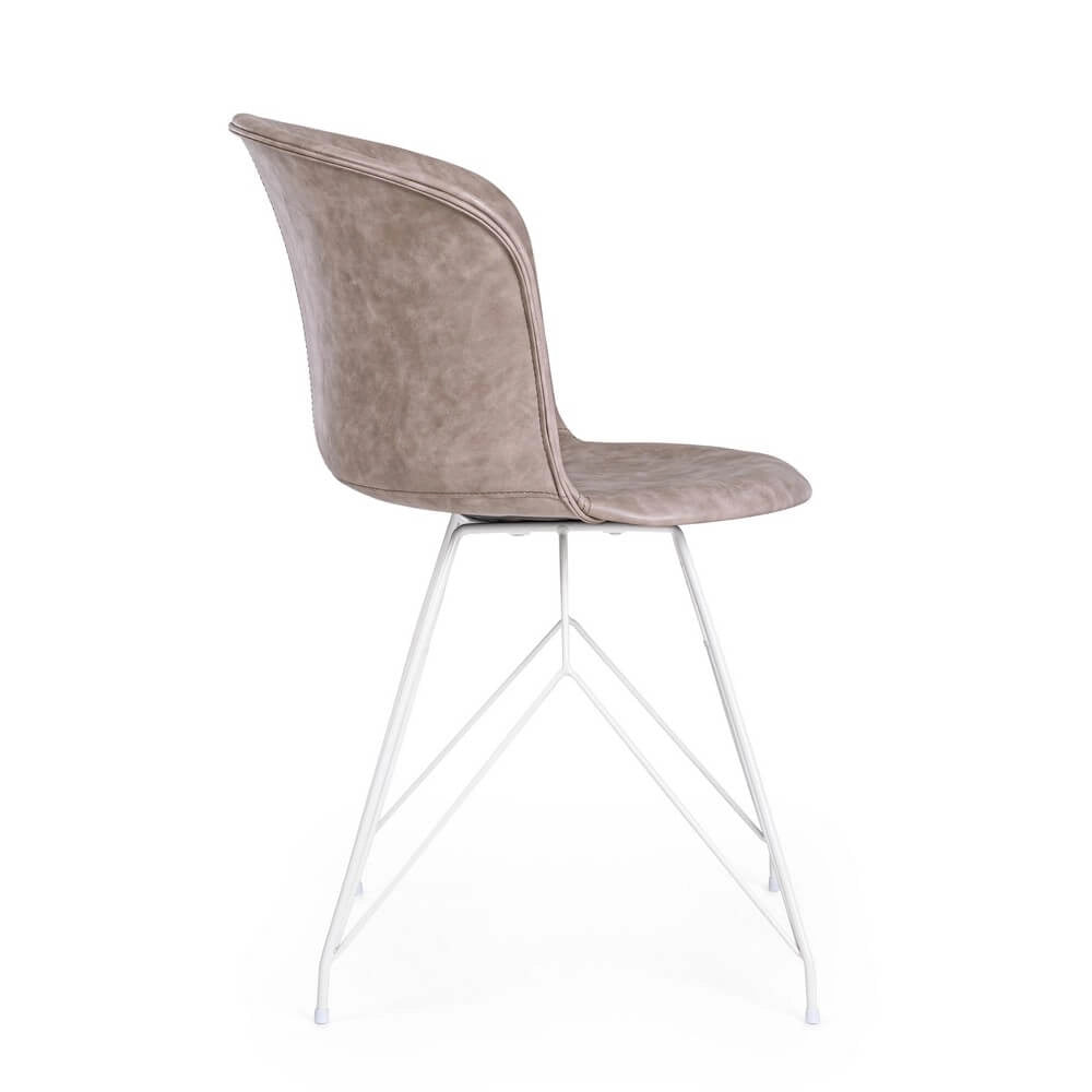 Set di 2 Sedie con Seduta in Similpelle e Gambe in Acciaio Bianco - IONA