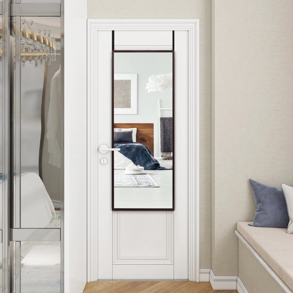 Specchio a figura intera per muro o porta con struttura in ferro, Specchio con 2 set di ganci regolabili Caff¨¨