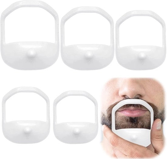 Kit di stencil per la barba 5 pezzi - Stencil per la goatee e la barba - Forme trasparenti per la barba - Stencil per lo stile - Materiale ABS - Ideale per l'uso domestico - Kit per la cura della barba