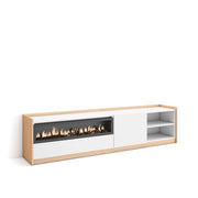 Mobile TV Soggiorno, 207x50x37 cm, Per TV fino a 80", Camino elettrico, Bianco e Rovere soft