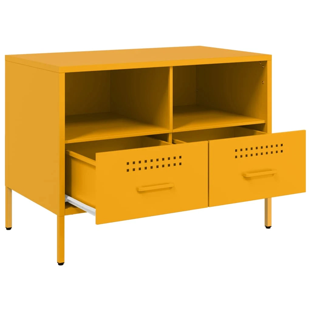 Mobile TV multimediale scaffale TV credenza mobile TV sala da pranzo soggiorno camera da letto 2 pezzi giallo senape 68 x 39 x 50,5 cm acciaio giallo 02_0028634