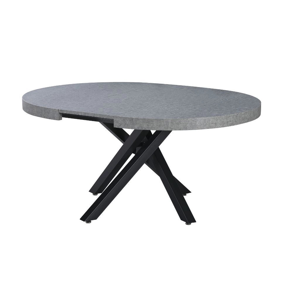 Tavolo rotondo allungabile Raven con piano cemento e gambe shangai nero 120x120x75H