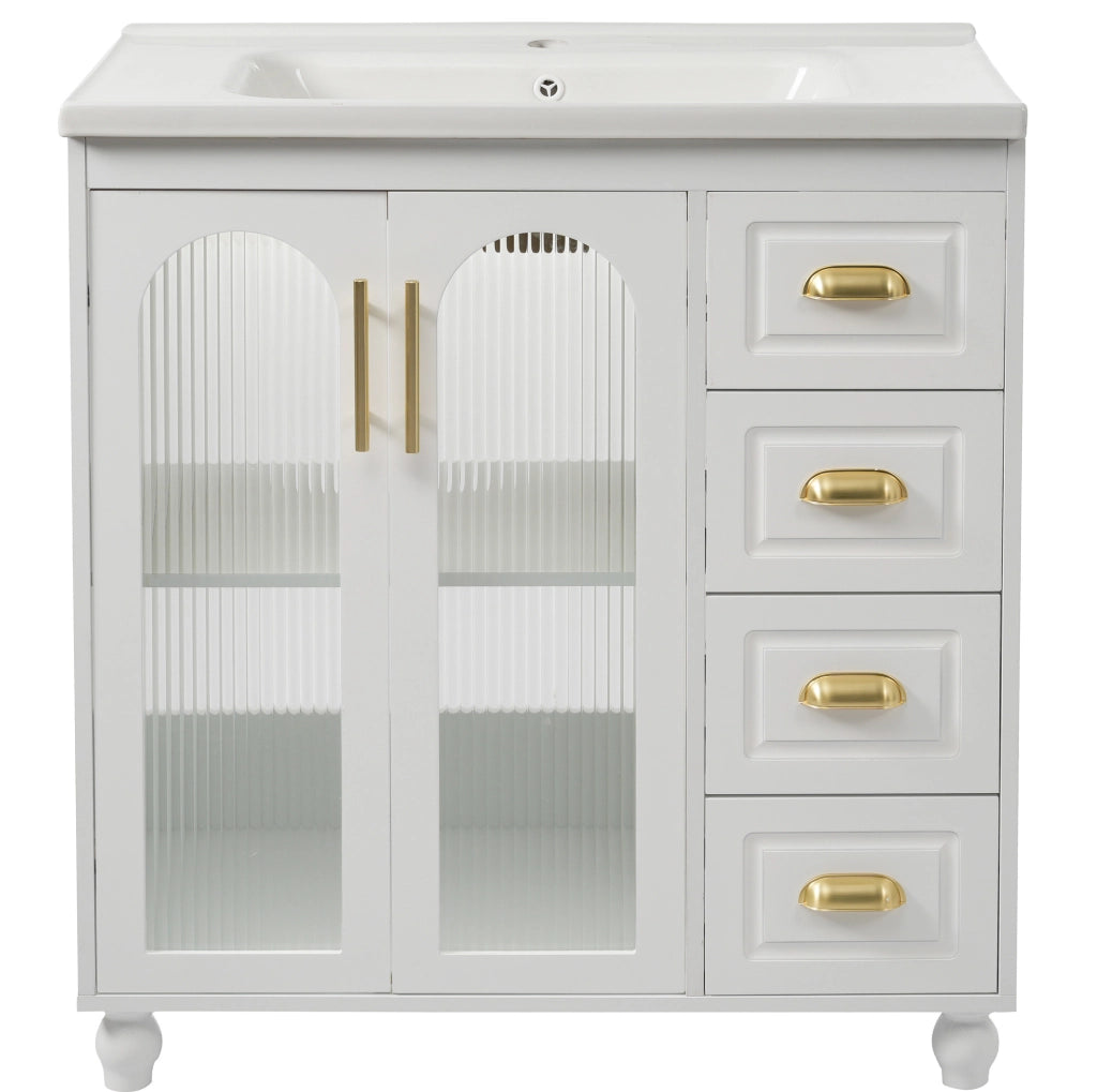 Mobile bagno bianco 80 cm con lavabo in ceramica e doppio vano