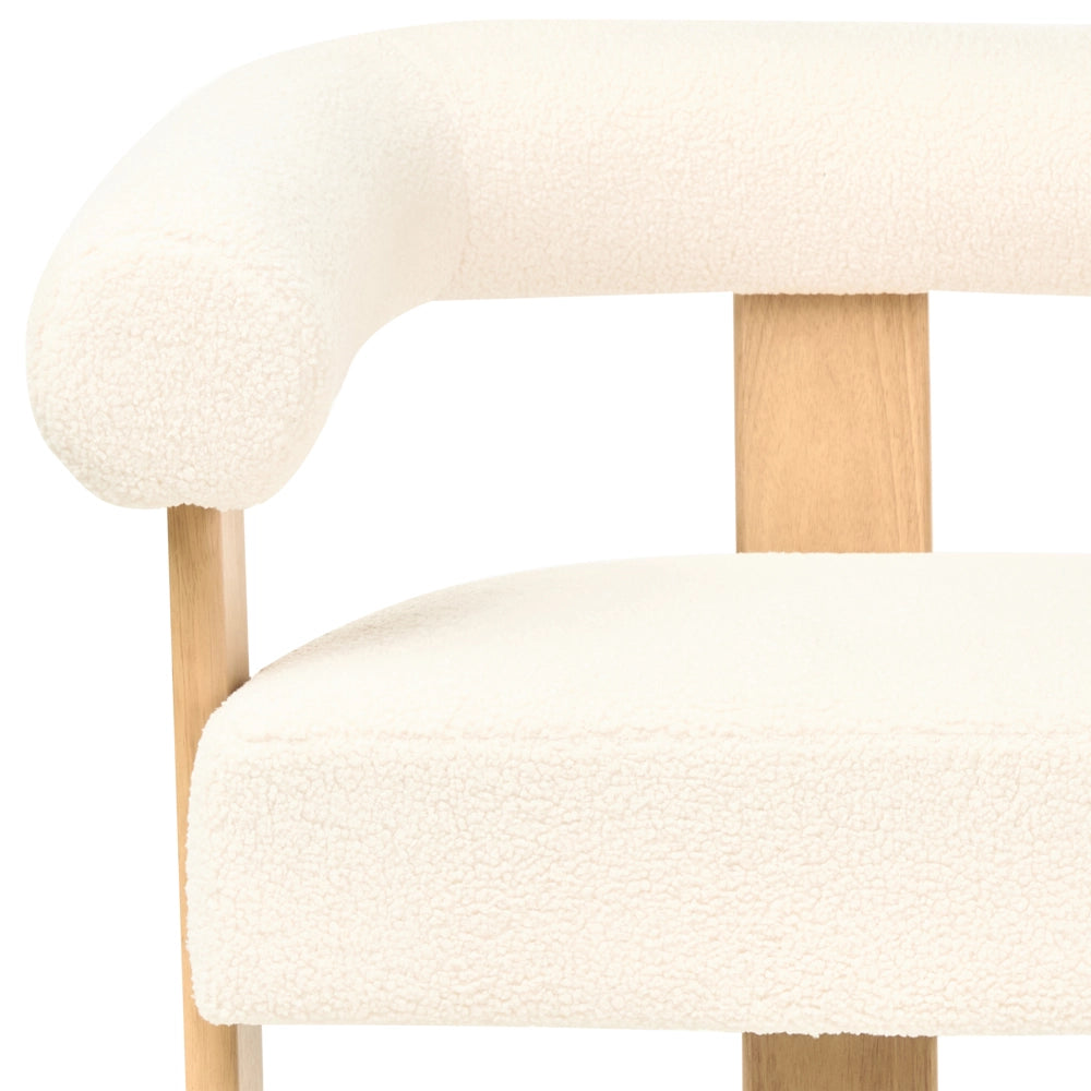 Divano a 2 posti Boucle bianco sporco e Marrone chiaro stile retrò gambe in legno