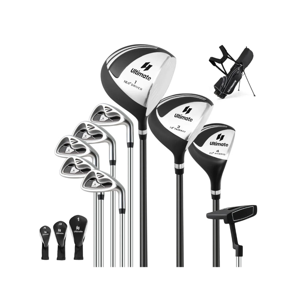 Set di 9 mazze da golf per principianti set completo ergonomico e leggero 109 cm distanza migliorata alluminio nero 20_0011863