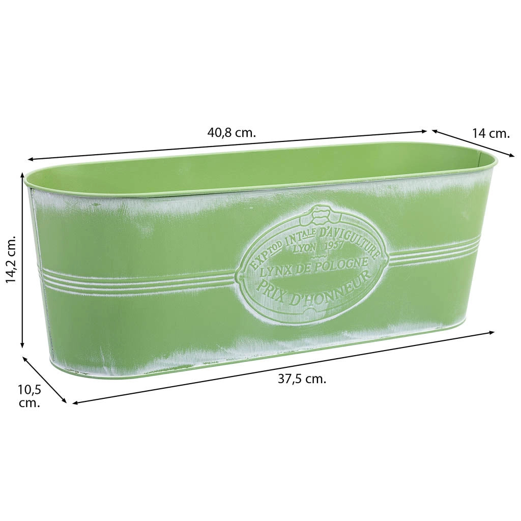 Bacinella in metallo verde 41x14,5x14,2h cm B37,5x10,5