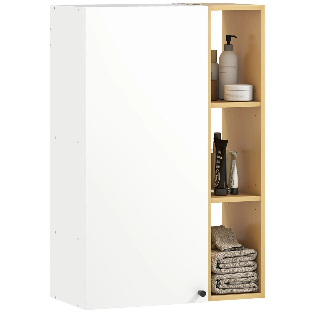 Armadietto Bagno a Parete con Ripiani Regolabili e 3 Mensole ¨C Zephmum ¨C Bianco e Legno 59.5x30x90 cm