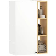 Armadietto Bagno a Parete con Ripiani Regolabili e 3 Mensole ¨C Zephmum ¨C Bianco e Legno 59.5x30x90 cm