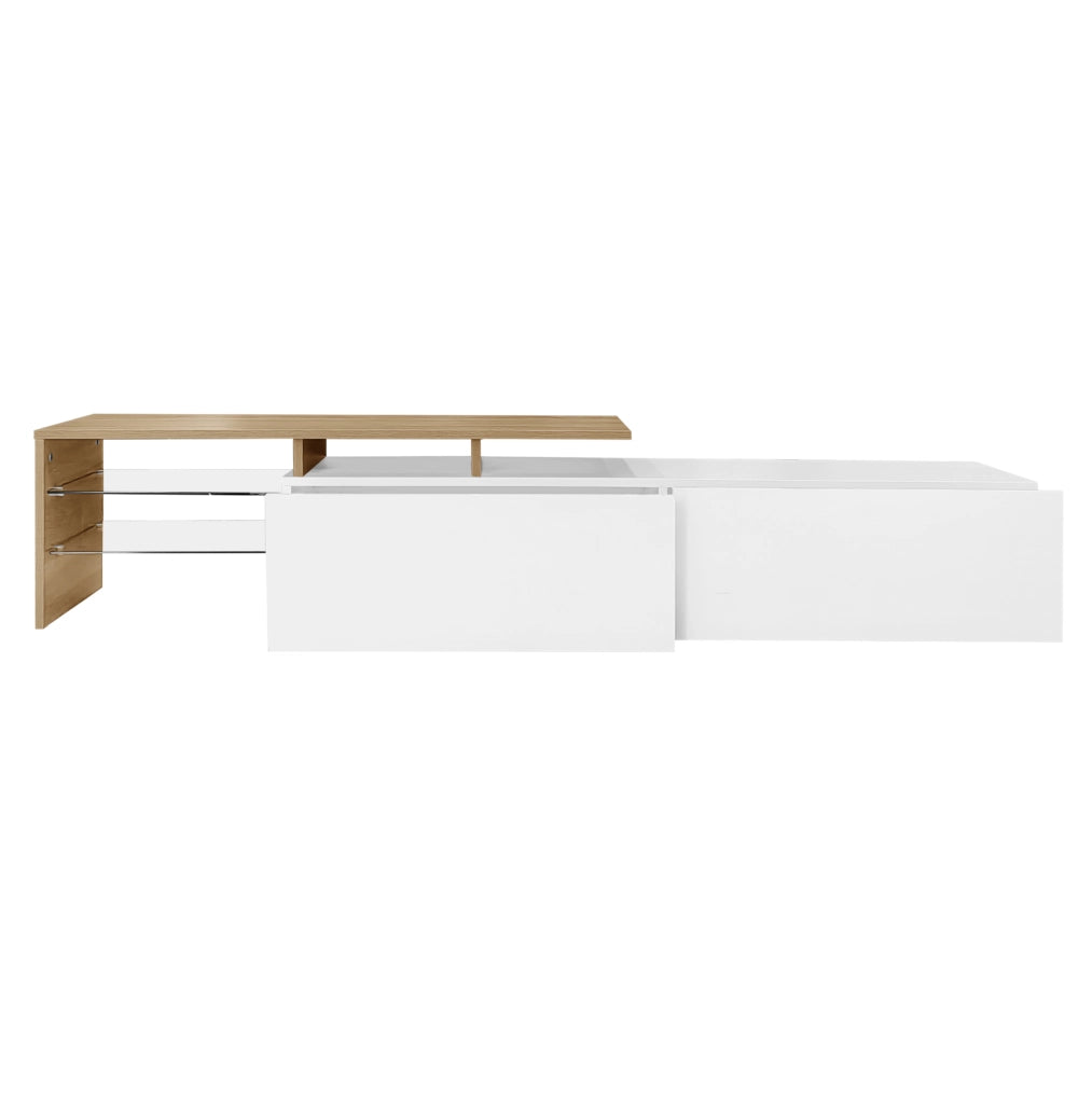 Mobile porta TV con LED 16 colori, 170 cm, bianco e legno
