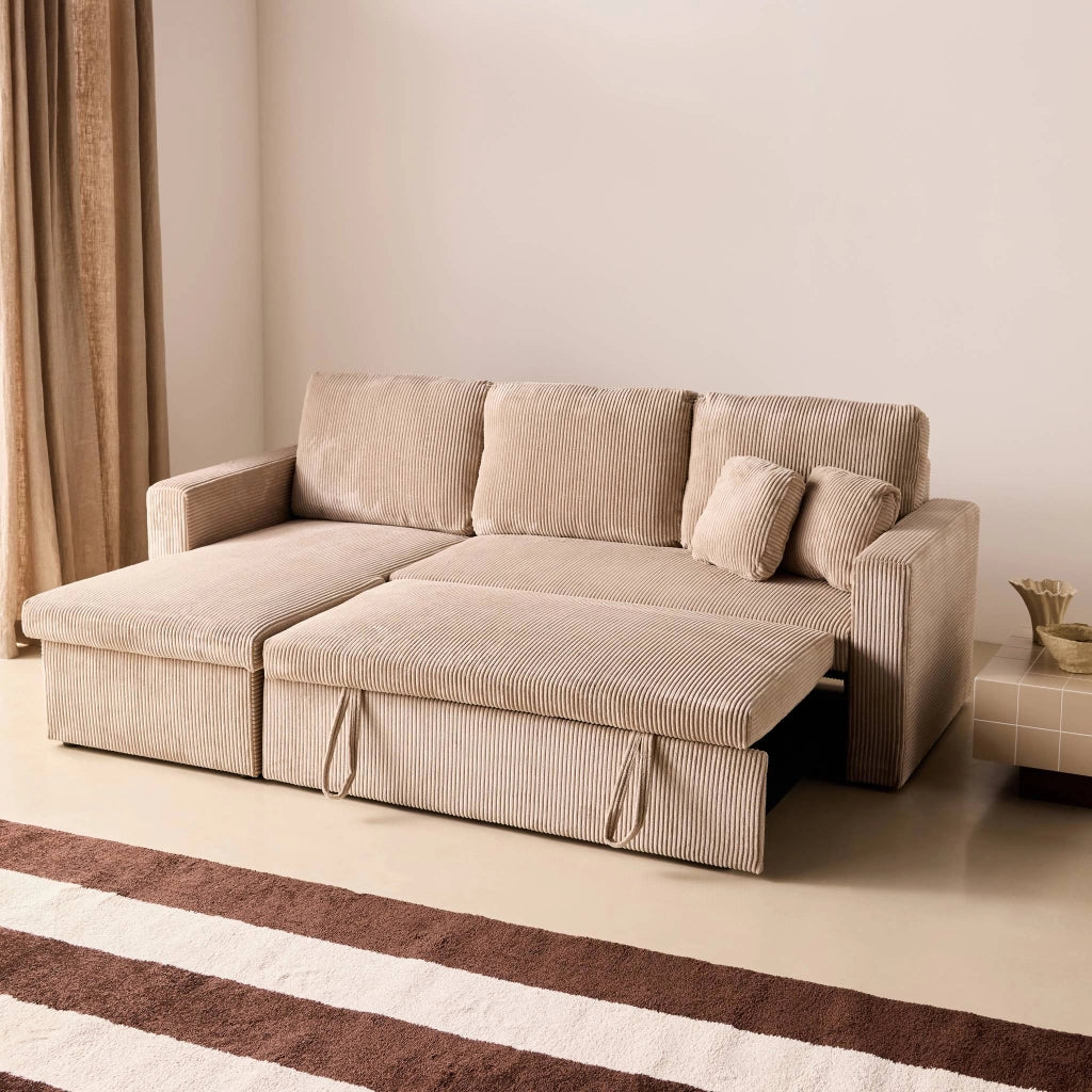 Divano letto angolare reversibile, 3 posti, beige grigio