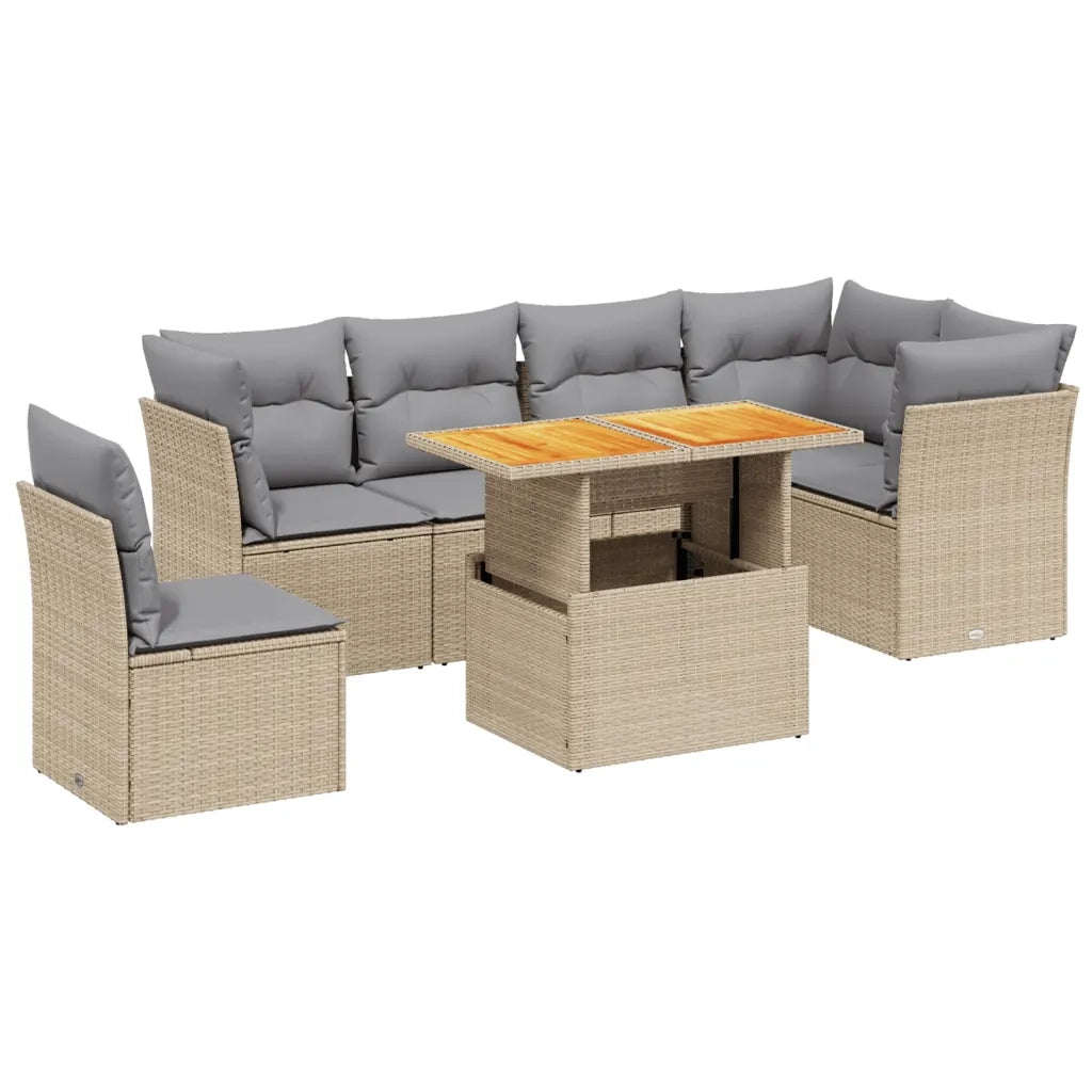 Set Divani da Giardino 7 pz con Cuscini Beige in Polyrattan 3270856