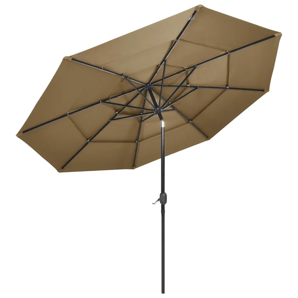 Ombrellone a 3 Livelli con Palo in Alluminio Tortora 3 m 313871
