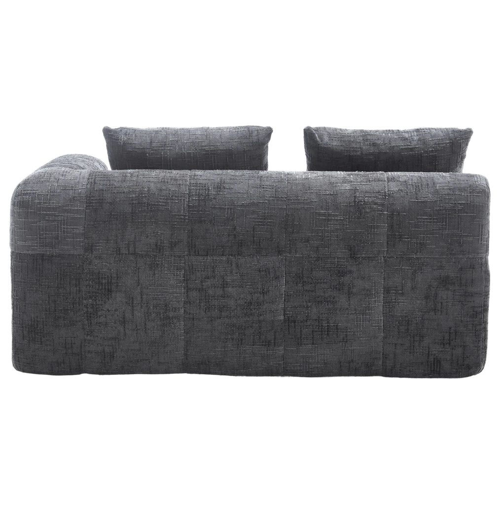 Divano con chaise longue in chenille grigio; 158x90x60 cm; con tasche laterali e cuscino