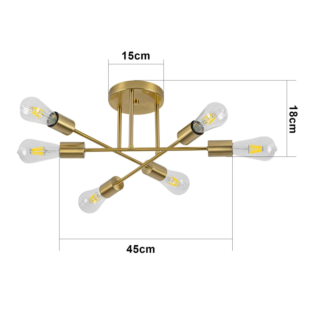 ZMH Lampada da soffitto vintage dorata 6 fiamme E27 per soggiorno