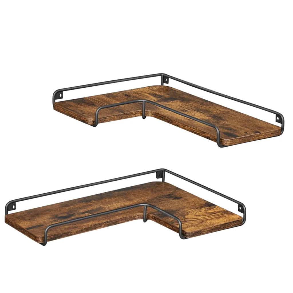 Set di 2 mensole angolari a forma di L mensole galleggianti da parete mensole sospese industriali per soggiorno camera da letto cucina marrone 12_0005637