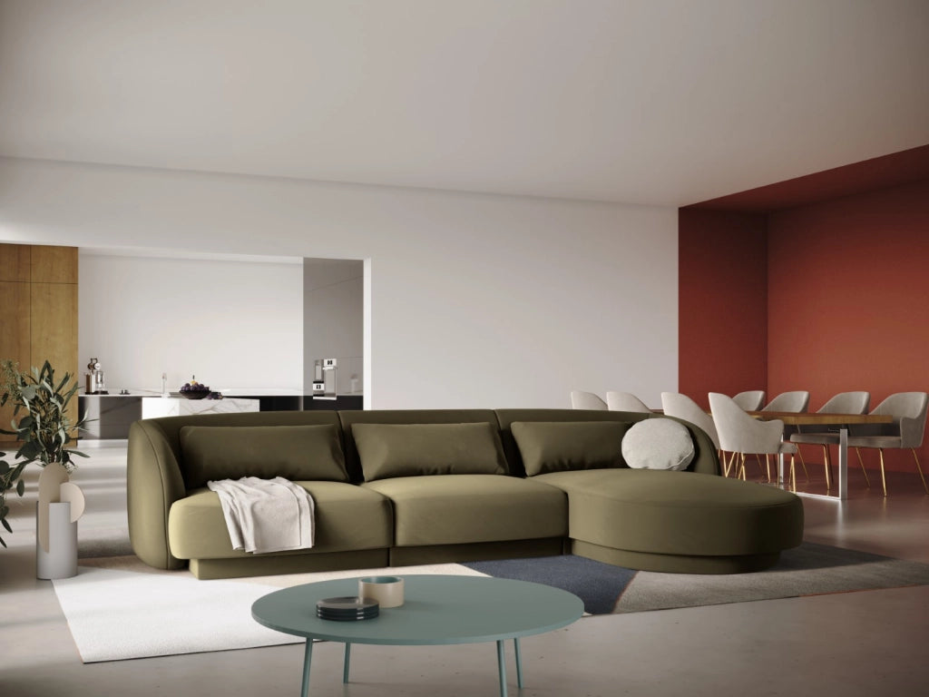 Cosmopolitan Design - Divano angolare destro "Tulum" 4 posti in velluto verde 