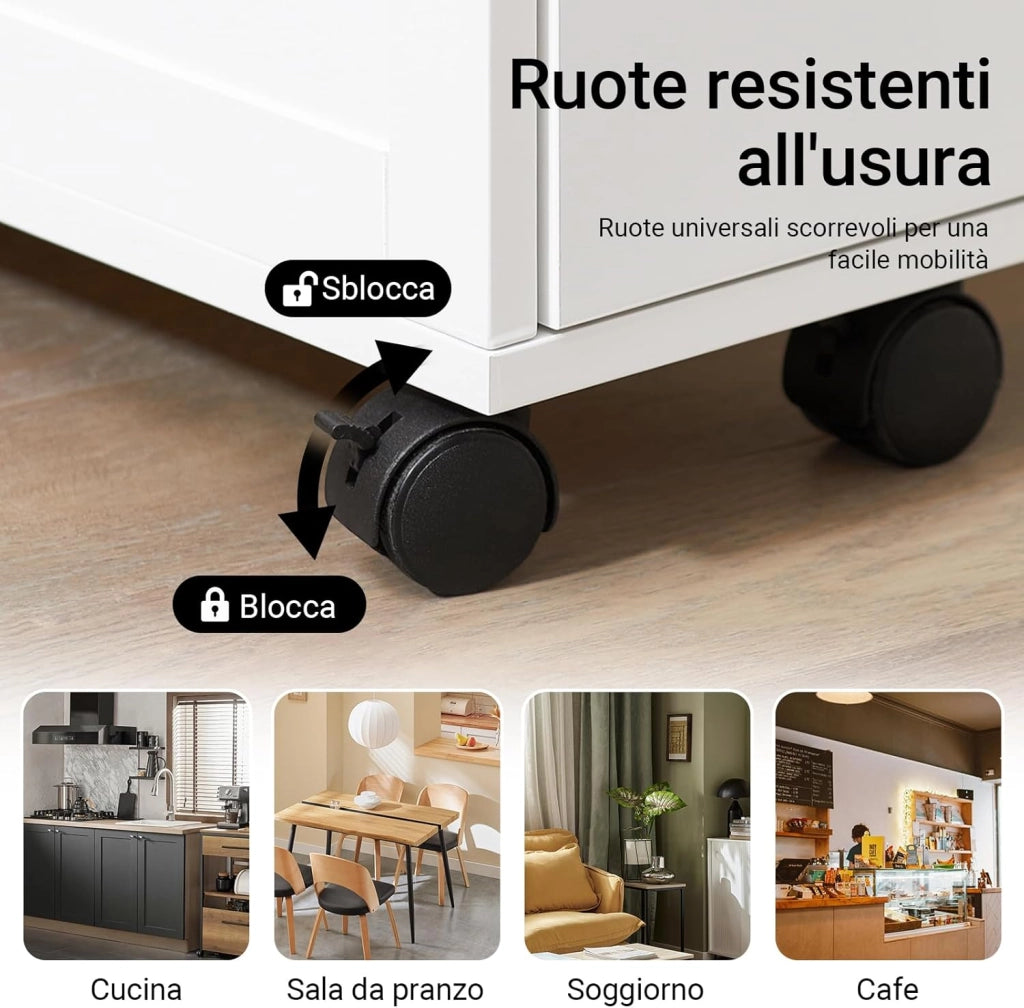 Carrello Cucina Salvaspazio Stretto – Mobiletto da Nicchia 20 cm con Ruote, Carrellino Cucina Multifunzione e Mobiletto Salvaspazio Cucina per Cucina e Bagno Bianco & Naturale 20x51x79cmNSR11-WN
