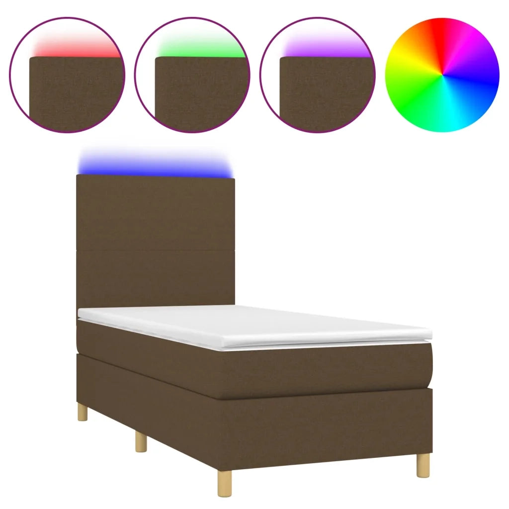 Letto a Molle Materasso e LED Marrone Scuro 90x190cm in Tessuto cod mxl 64967