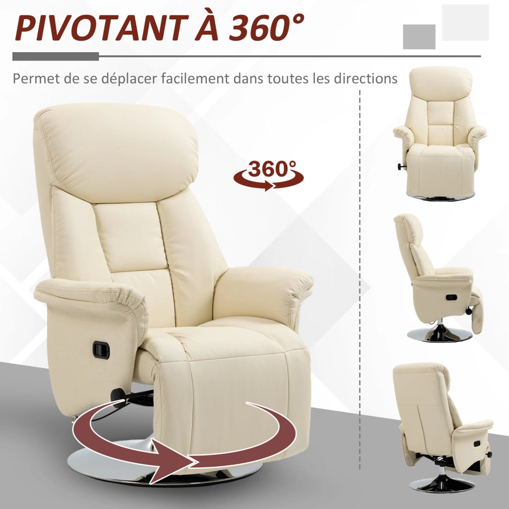 Poltrona Relax Reclinabile Girevole con Poggiapiedi ¨C zephmum ¨C Crema