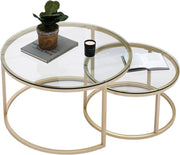 Set di tavoli da salotto moderni - 2 pezzi - stile rurale - camera da soggiorno - rotondo - vetro dorato - 80 e 60cm