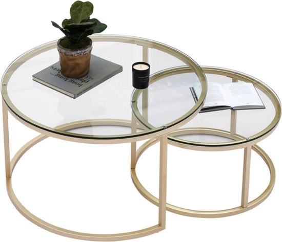 Set di tavoli da salotto moderni - 2 pezzi - stile rurale - camera da soggiorno - rotondo - vetro dorato - 80 e 60cm