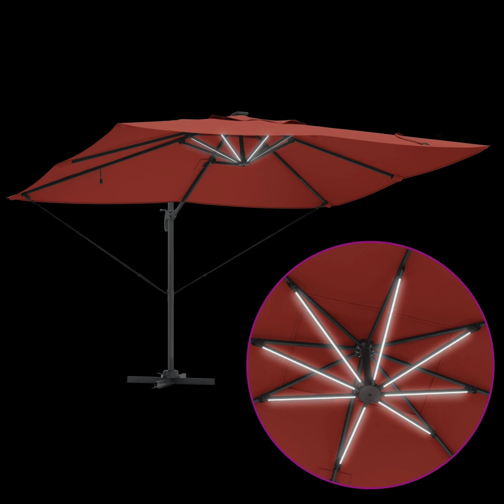 Ombrello a Sbalzo Roma con LED Terracotta 352x251x265 cm Alluminio