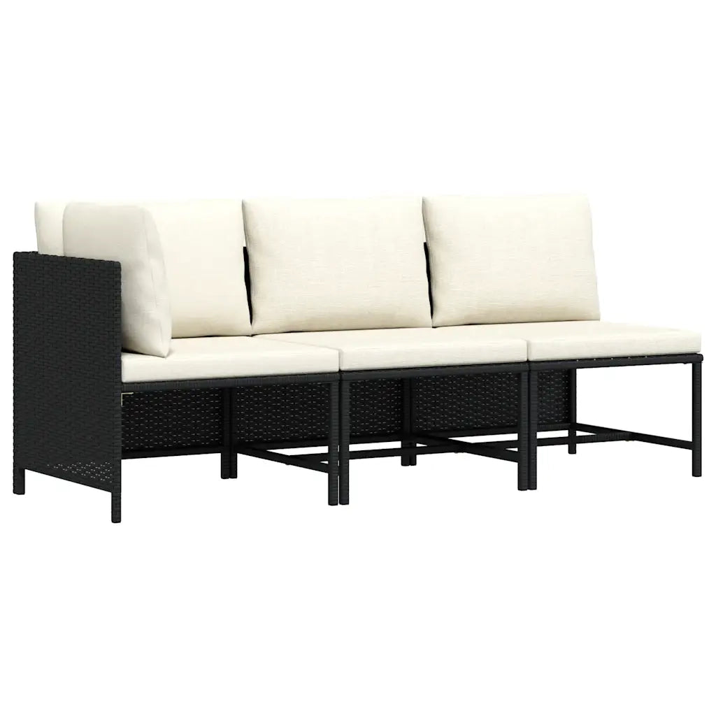 Set Divani da Giardino 3 pz con Cuscini in Polyrattan Nero cod mxl 70675
