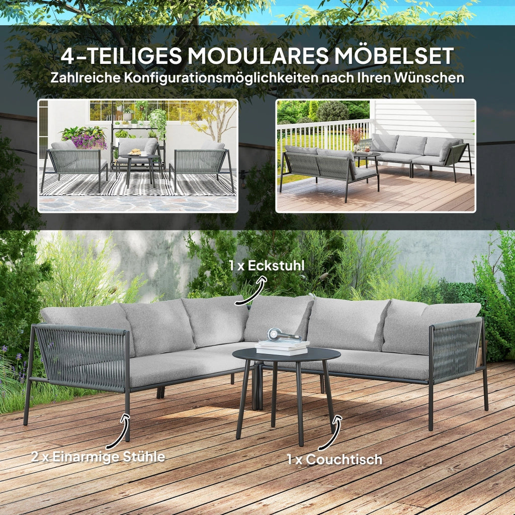Set Divano Angolare Tavolo Cuscini Polyrattan ¨C zephmum ¨C Grigio Scuro per 6 Persone