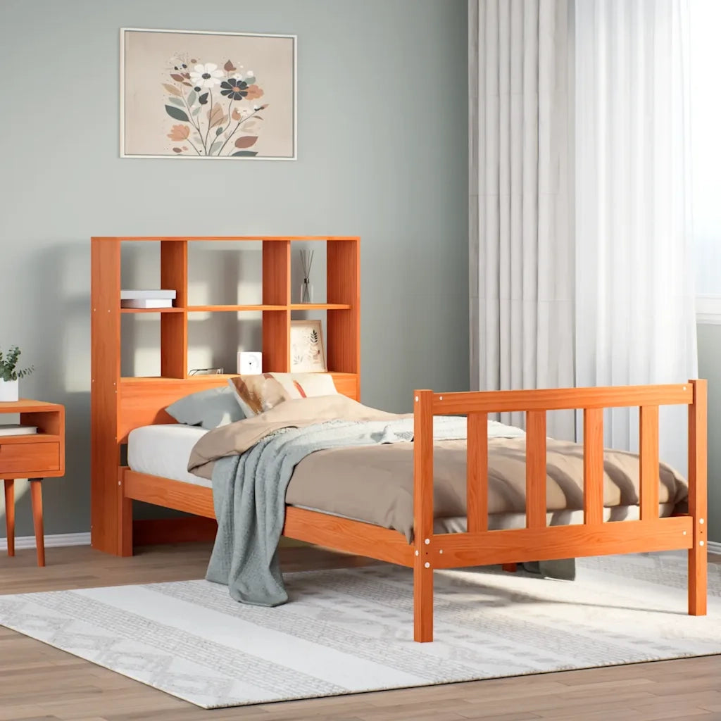Letto Libreria senza Materasso Marrone Cera 75x190 cm in Pino 3321714