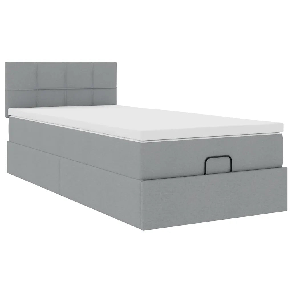Pouf Letto con Materasso Grigio Chiaro 100x200 cm in Tessuto 3312284