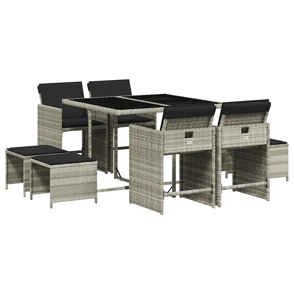 Set Pranzo da Giardino 9pz con Cuscini Grigio Chiaro Polyrattancod mxl 112274