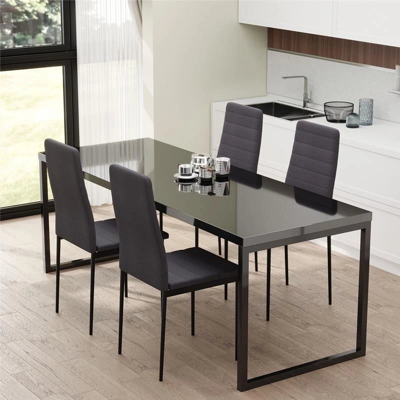 SET 4 SEDIE IMBOTTITE STILE MODERNO IN METALLO E TESSUTO GRIGIO