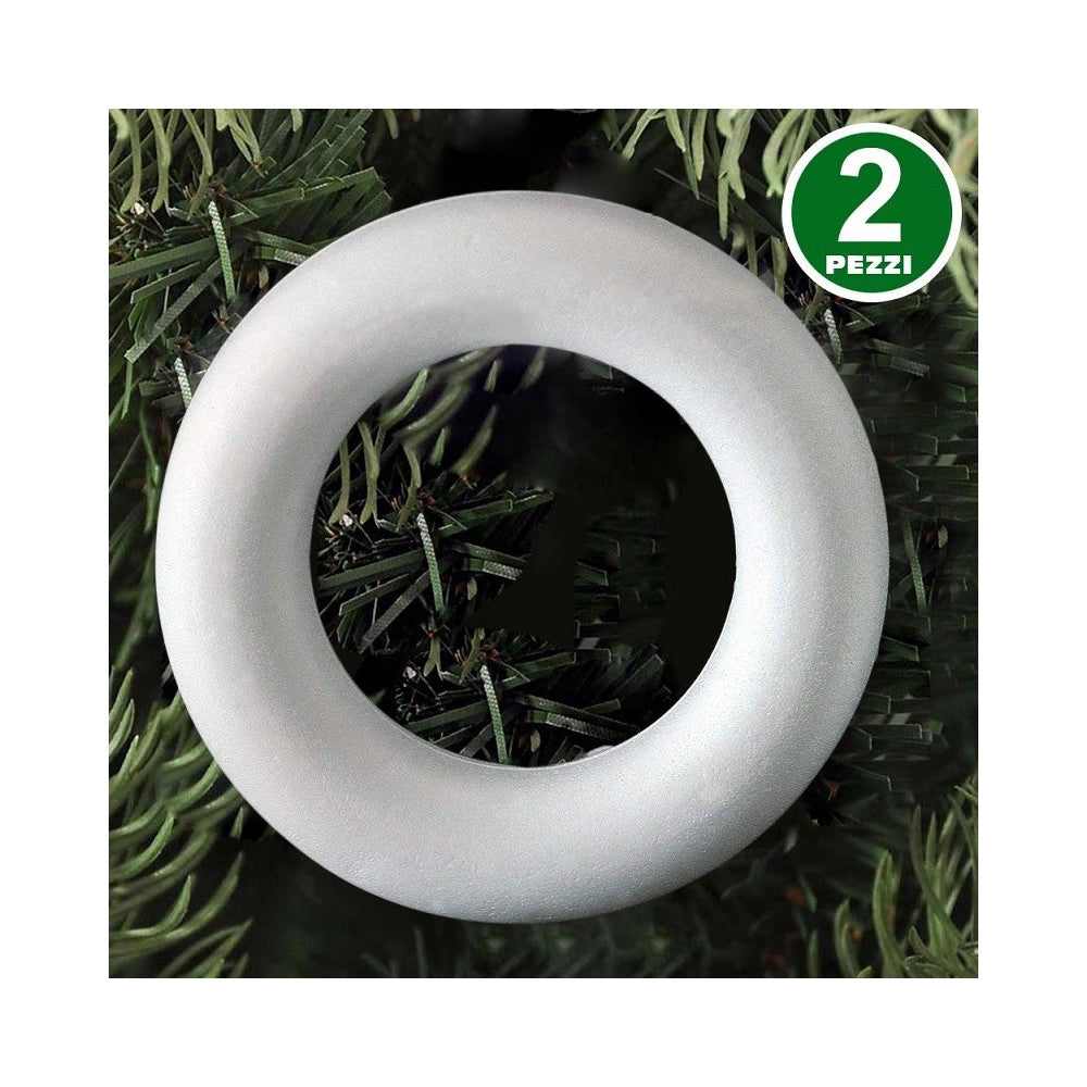 Trade Shop - 2 Anelli Cerchi Polistirolo 19cm Bianchi Decorazioni Natalizie Addobbi Natale -