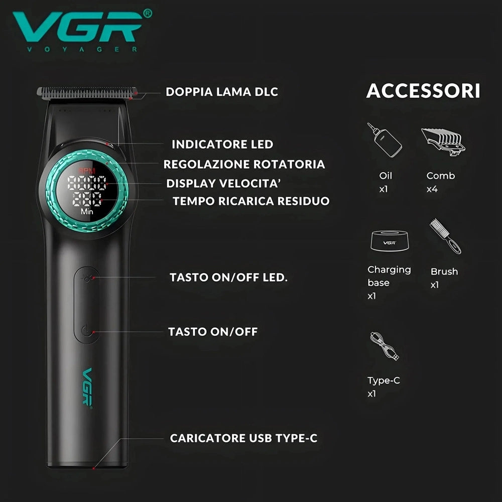 Trade Shop - Vgr V-977 Trimmer Professionale Lama A T | Rasoio Barber Precisione Fade - Nero