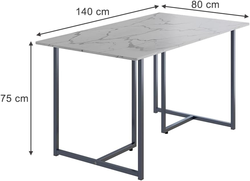 Tavolo da pranzo Merido, Grigio/marmo-bianco, 140 x 80 cm, adatto per 4 persone, superficie facile da pulire