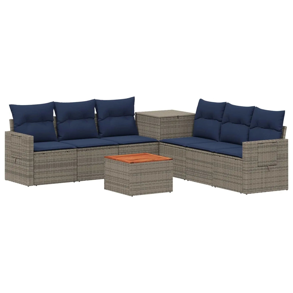 Set di divani 8 pz Grigio e Blu Navy Rattan sintetico e Acciaio 3448389