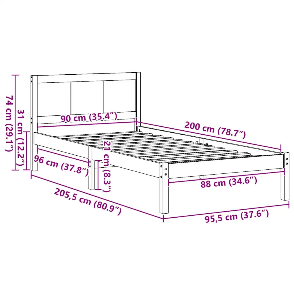 Struttura del letto Marrone 90 x 200 cm Legno massello di pino 872208
