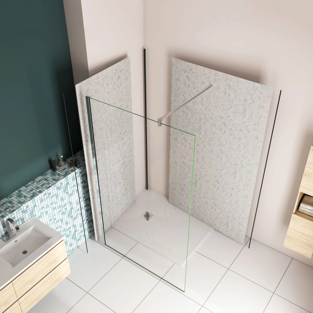 H.210 cm Pannello Doccia ad Angolo 80x80 cm Realizzato in Alluminio da 3 mm con Profili Finitura Grigio Cemento per Rivestimento Parete Bagno
