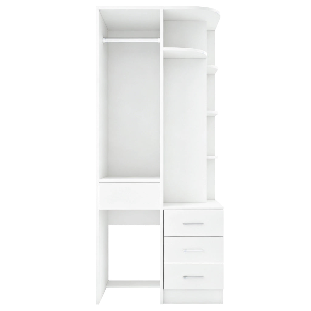 Armadio ¨C Minimal ¨C Bianco in legno con ripiani e appendiabiti 70x55x175 cm