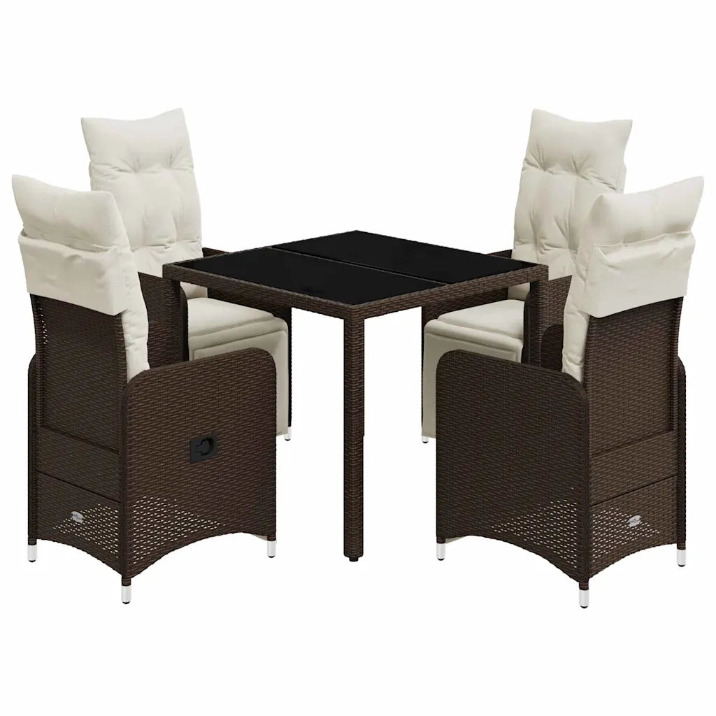 vidaXL Set Bistrò da Giardino 5 pz con Cuscini in Polyrattan Marrone