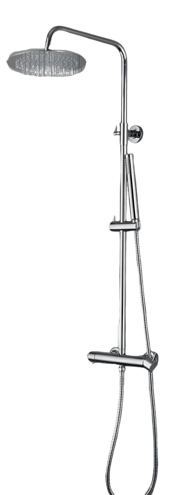 Colonna Doccia Cromata con Miscelatore Meccanico e Deviatore Integrato, Soffione Acciaio Ø25 cm e Doccetta Stick