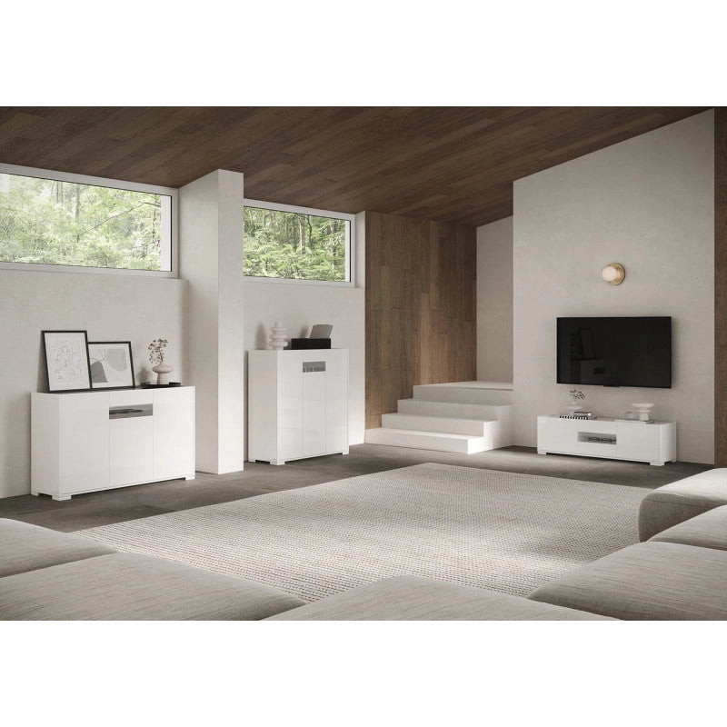 Madia moderna 4 ante 174x40x81 cm Riflesso - Bianco Lucido