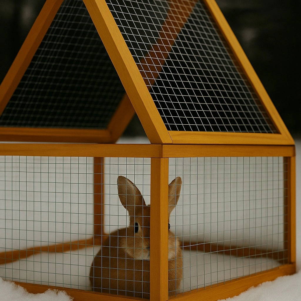 Recinto da esterno in legno quadrato con copertura conigliera per piccoli animali