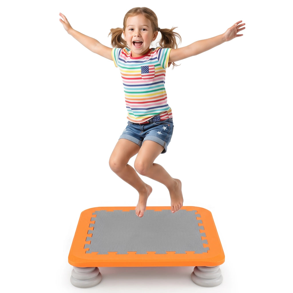 Trampolino elastico per bambini con piedini ammortizzanti, Tappeto elastico da interno ed esterno ideale per bambini 3+ anni portata 100 kg Arancione